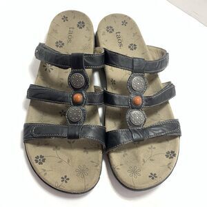 Taos Prize Black Leather Adjustable Slide Comfort Sandals Size 11 US/42 EU Women